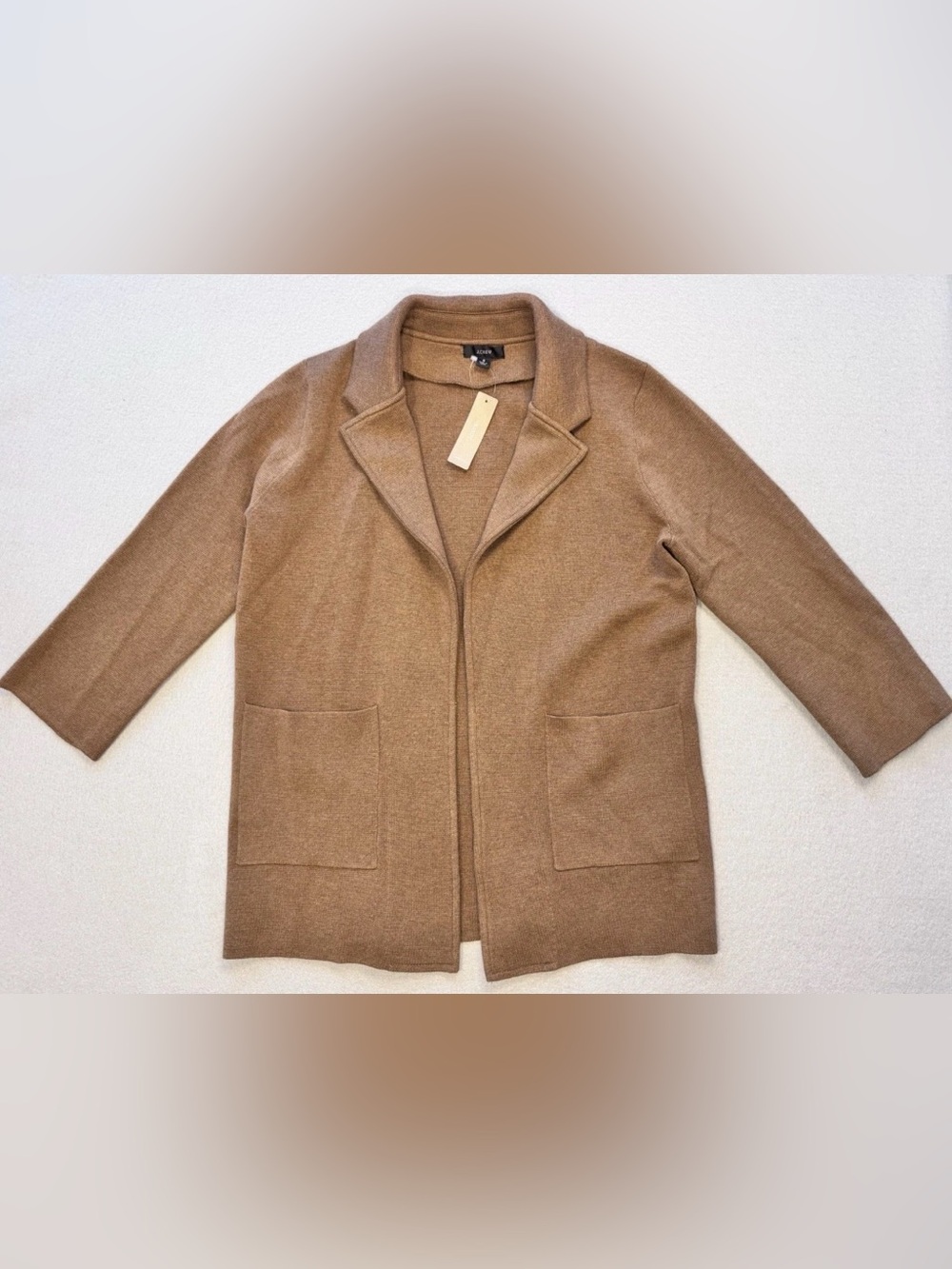 J. Crew Womens NWT Open Front Merino Wool Blend Heavy Knit Tan Sweater Blazer-S